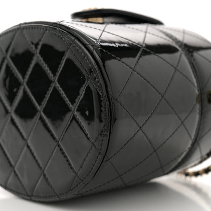 Chanel Patent Quilted Round Clutch With Chain Black 10 of 10