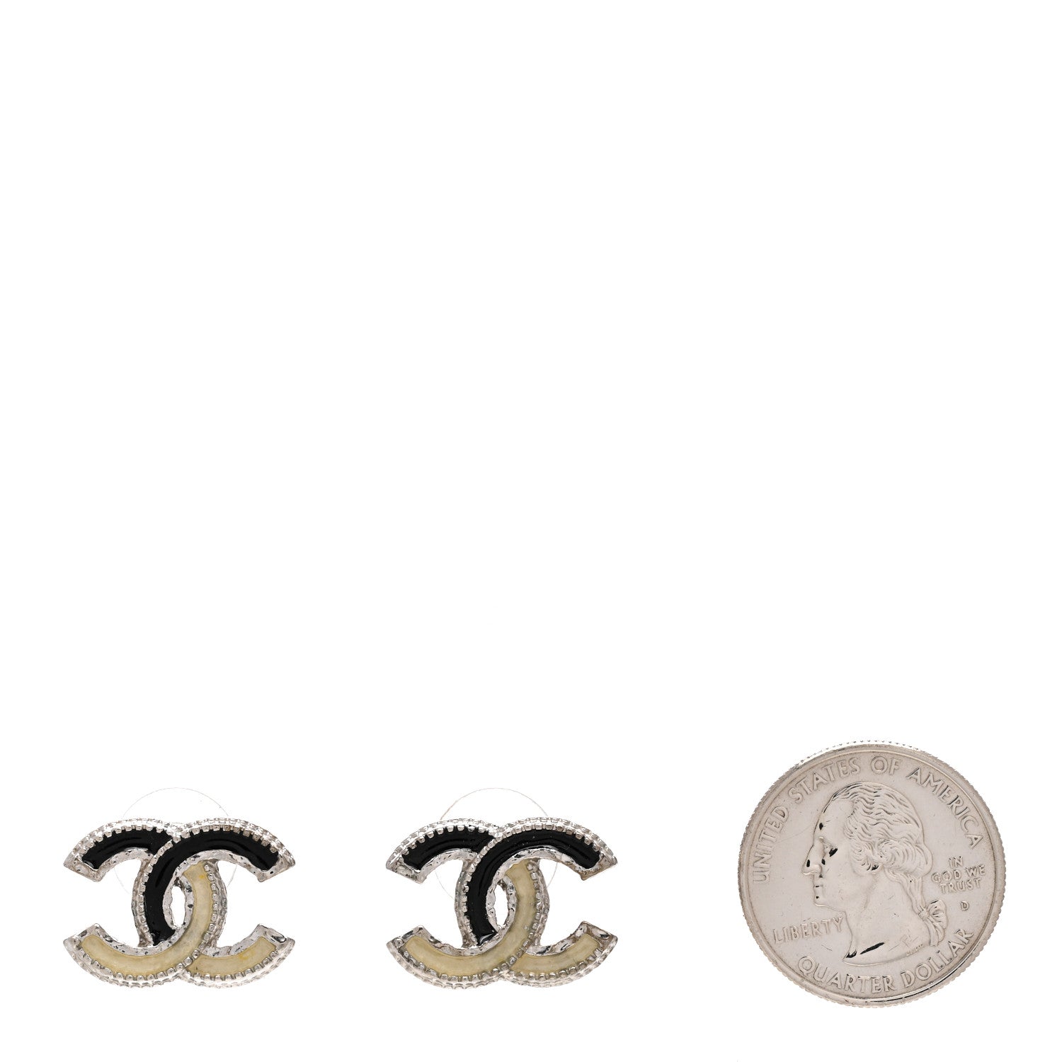 Chanel Enamel CC Earrings Silver Black 2 of 5