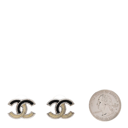 Chanel Enamel CC Earrings Silver Black 2 of 5