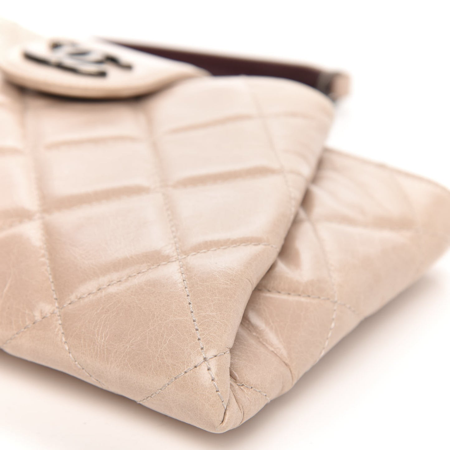 Glazed Calfskin Quilted Coco Pleats Chain Clutch Light Pink