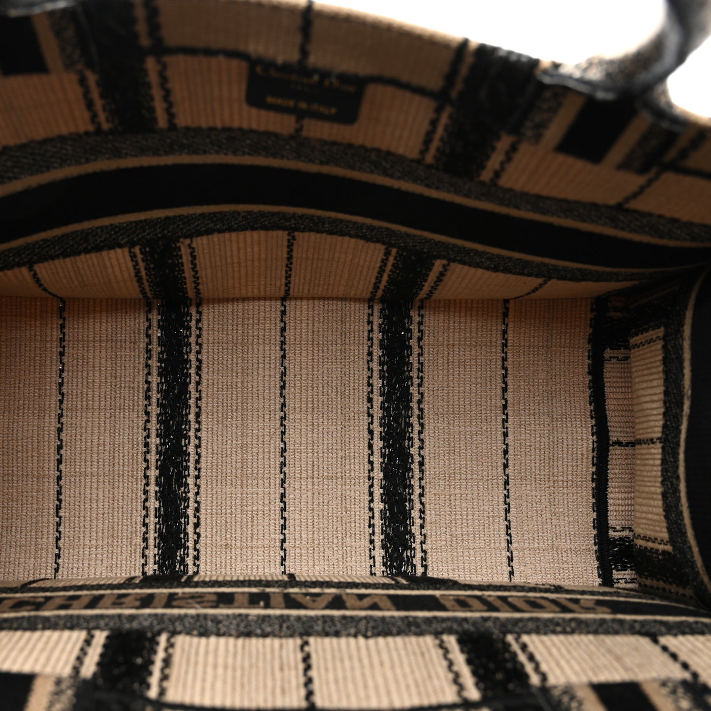 Canvas Embroidered Medium Bayadere Book Tote Black Beige