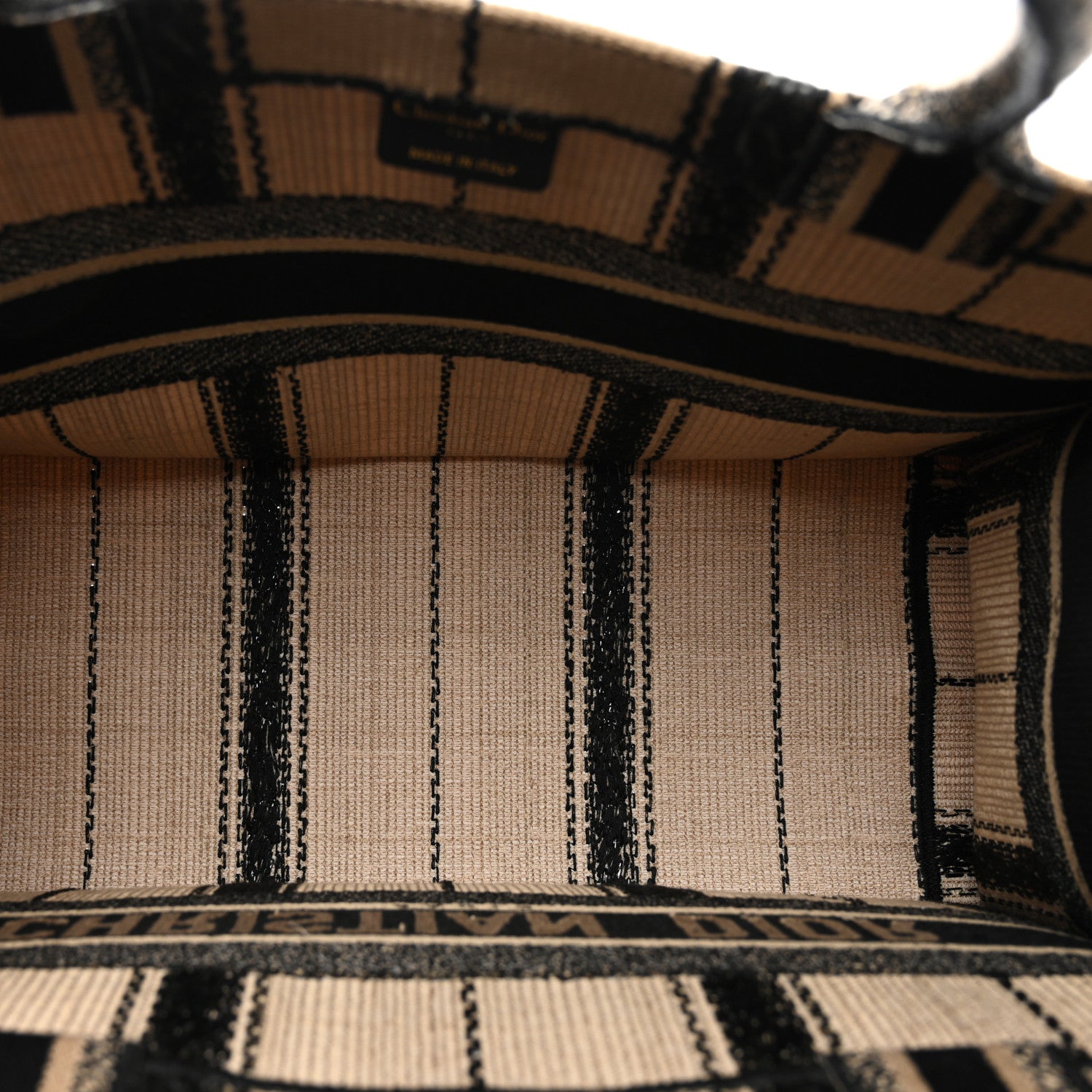 Christian Dior Canvas Embroidered Medium Bayadere Book Tote Black Beige 5 of 10