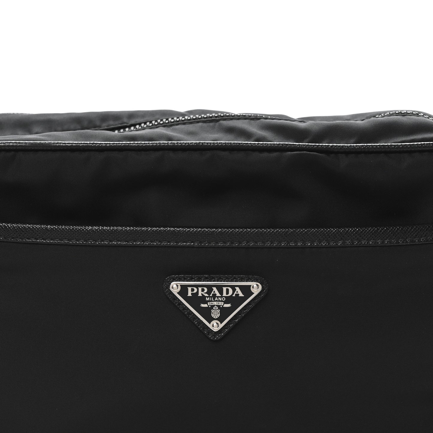 Re-Nylon Vela Saffiano Pocket Double Zip Shoulder Bag Black