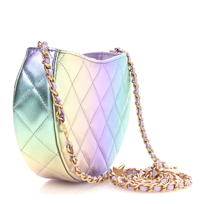 Chanel Gradient Metallic Lambskin Quilted Hobo Bag Pink Purple Green 3 of 11