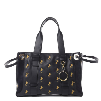 Chloe Smooth Calfskin Little Horses Embroidered Tao Zipped Tote Full Blue 1 of 10