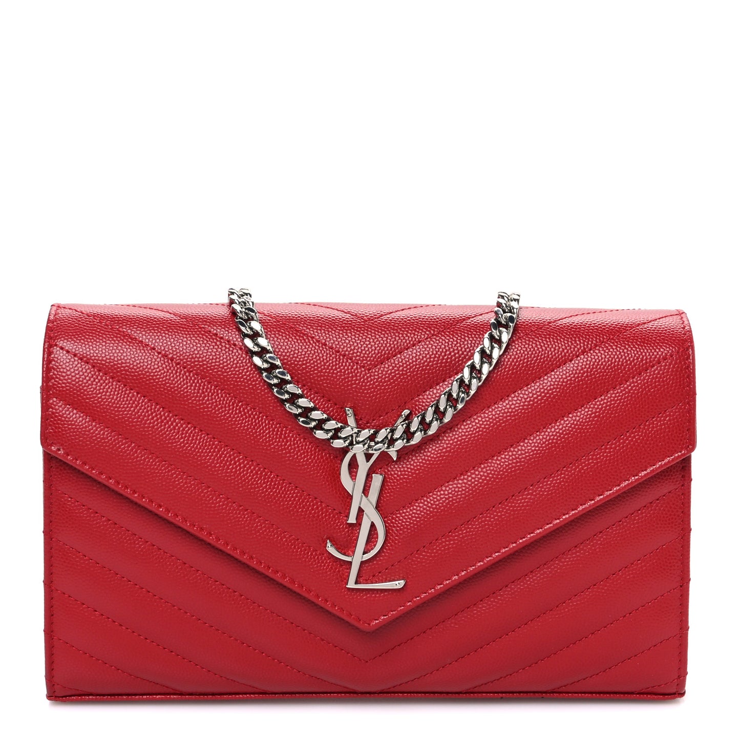 Grain De Poudre Matelasse Chevron Monogram Chain Wallet Red