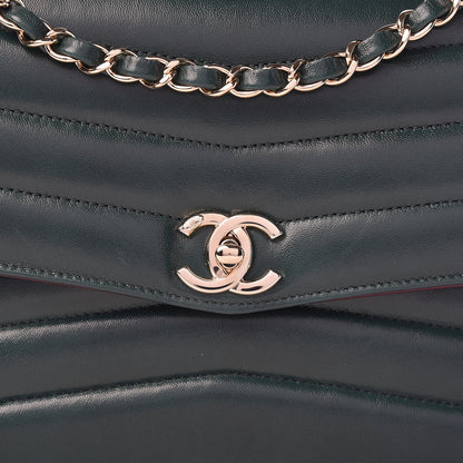 Chanel Shiny Lambskin Quilted Chevron Miroir Dark Green 8 of 10