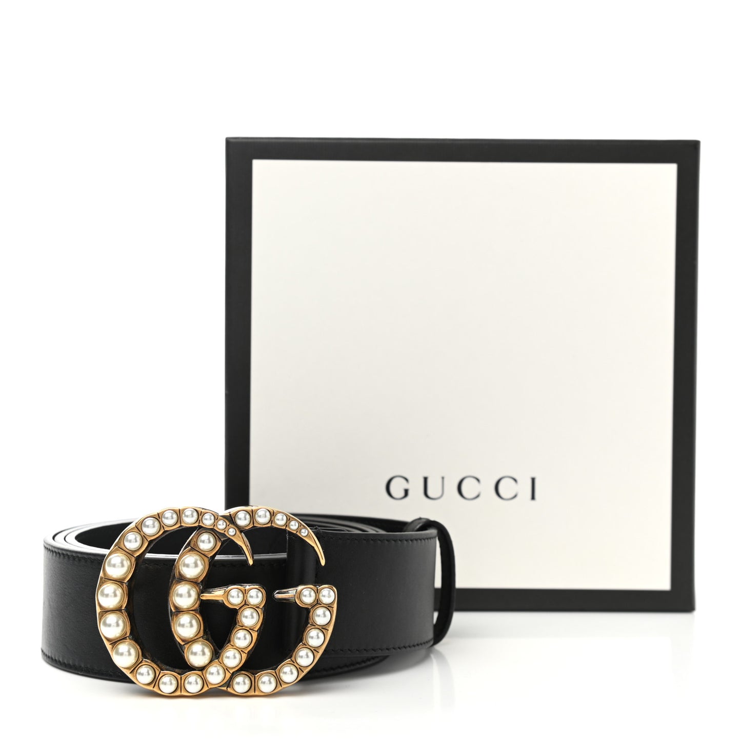 Moon Calfskin Pearl Double G 40mm Belt 110 44 Black Cream