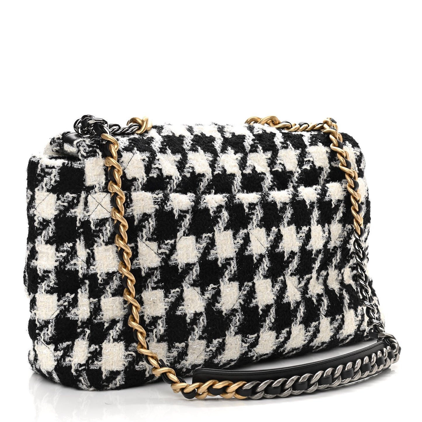 Tweed Quilted Maxi Chanel 19 Flap Black Ecru White