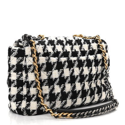 Chanel Tweed Quilted Maxi Chanel 19 Flap Black Ecru White 3 of 10