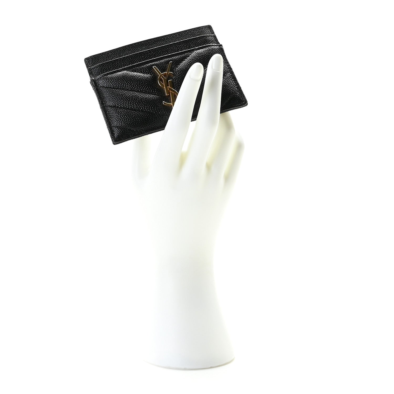 Saint Laurent Grain De Poudre Matelasse Chevron Monogram Credit Card Case Black 2 of 8