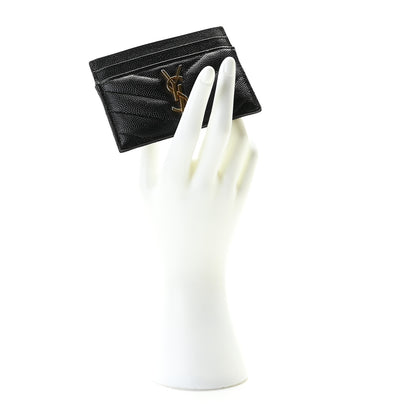Saint Laurent Grain De Poudre Matelasse Chevron Monogram Credit Card Case Black 2 of 8