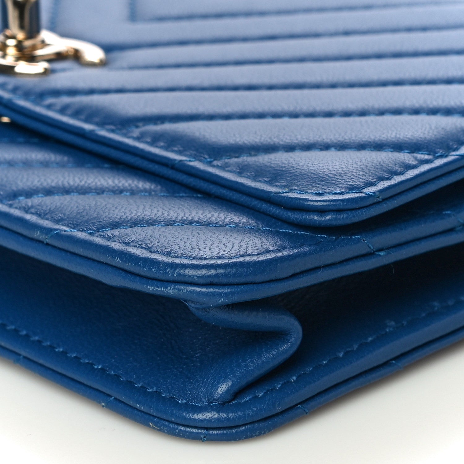 Chanel Lambskin Chevron Quilted Trendy CC Wallet On Chain WOC Blue 9 of 15