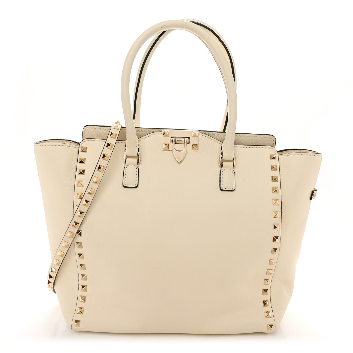 Vitello Small Rockstud Double Handle Tote Ivory