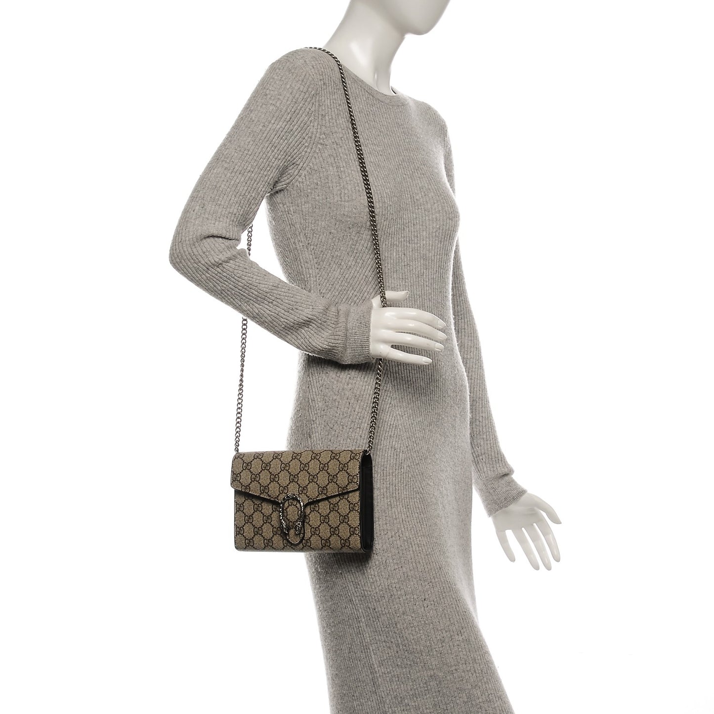 GG Supreme Monogram Mini Dionysus Chain Wallet Beige Black