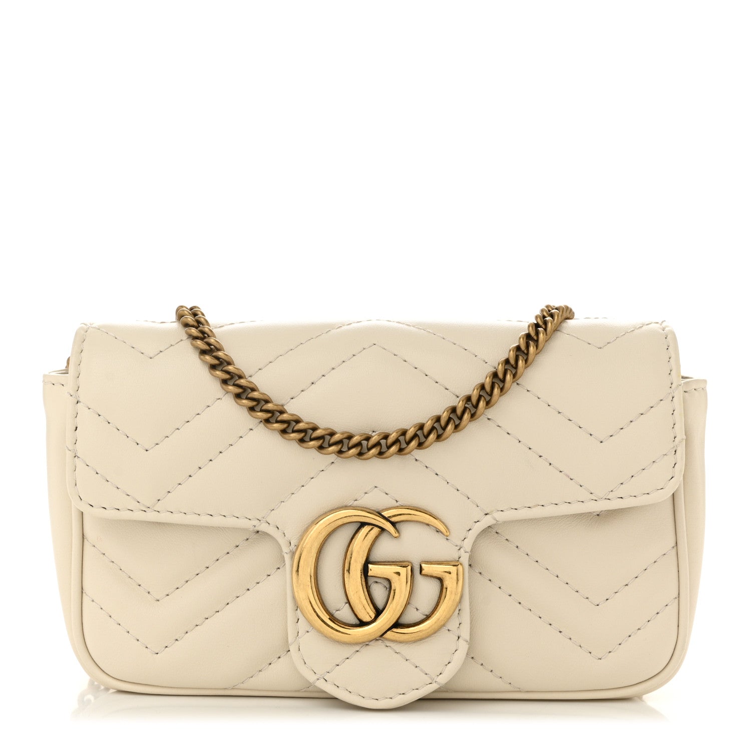 Gucci Calfskin Matelasse Super Mini GG Marmont Shoulder Bag White 1 of 12