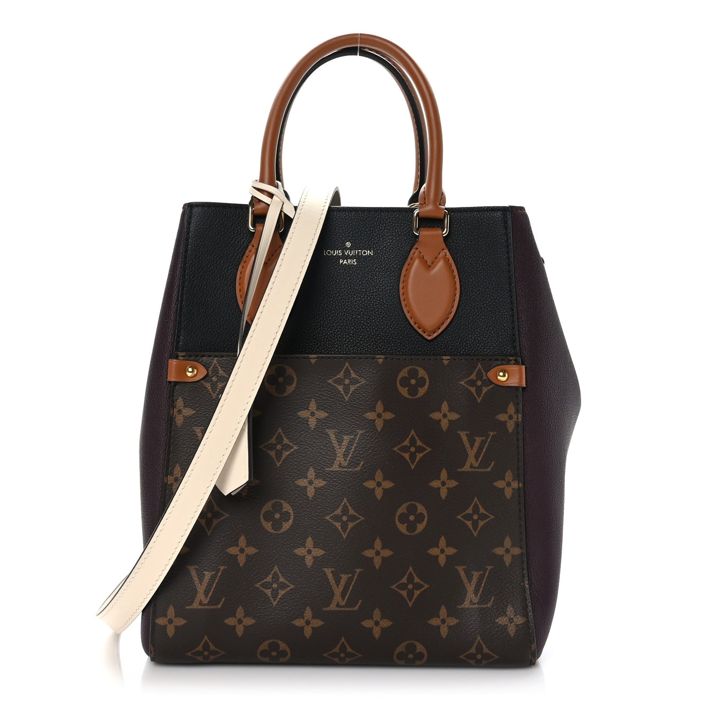 Calfskin Monogram Fold Tote MM Black Wine Cream