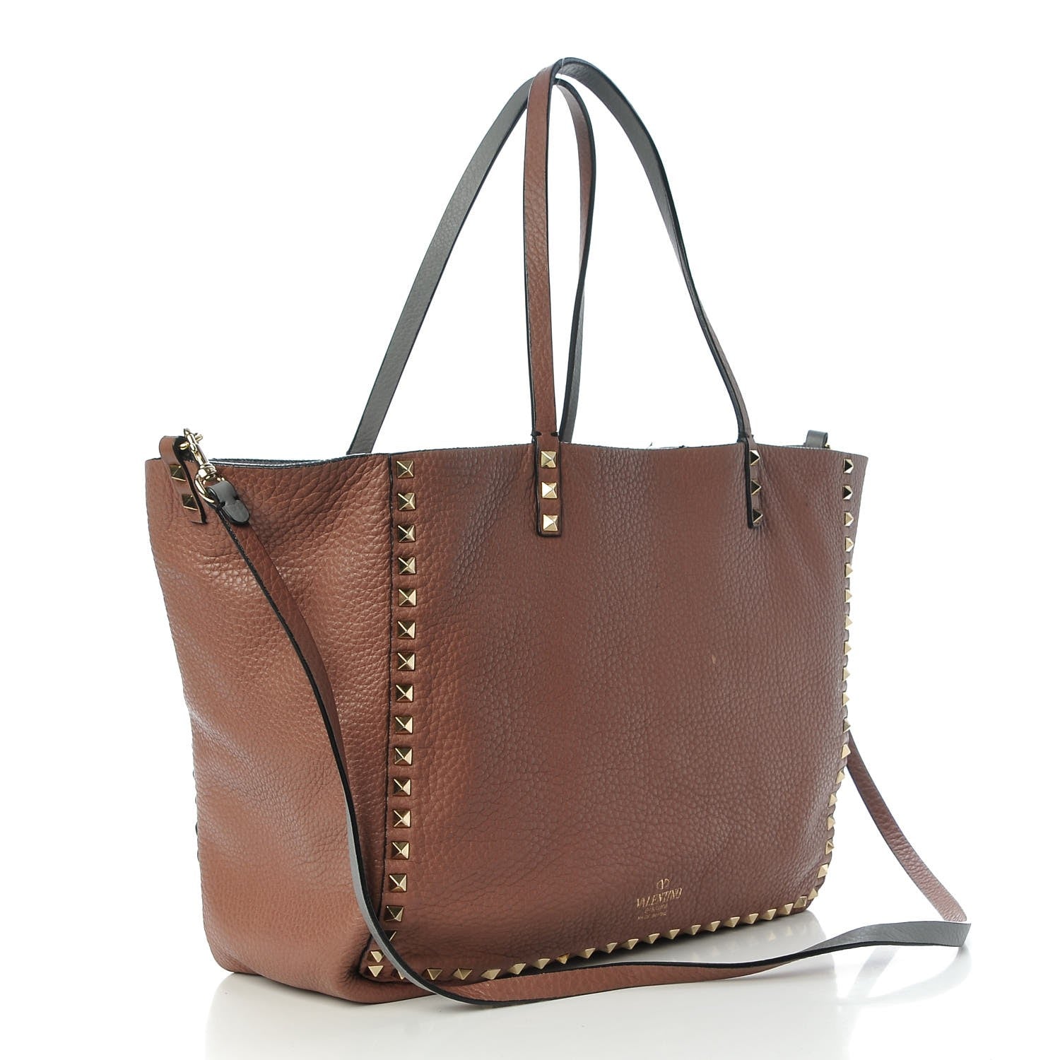 Valentino Garavani Grained Calfskin Medium Rockstud Reversible Tote Dark Rose Grey 10 of 16