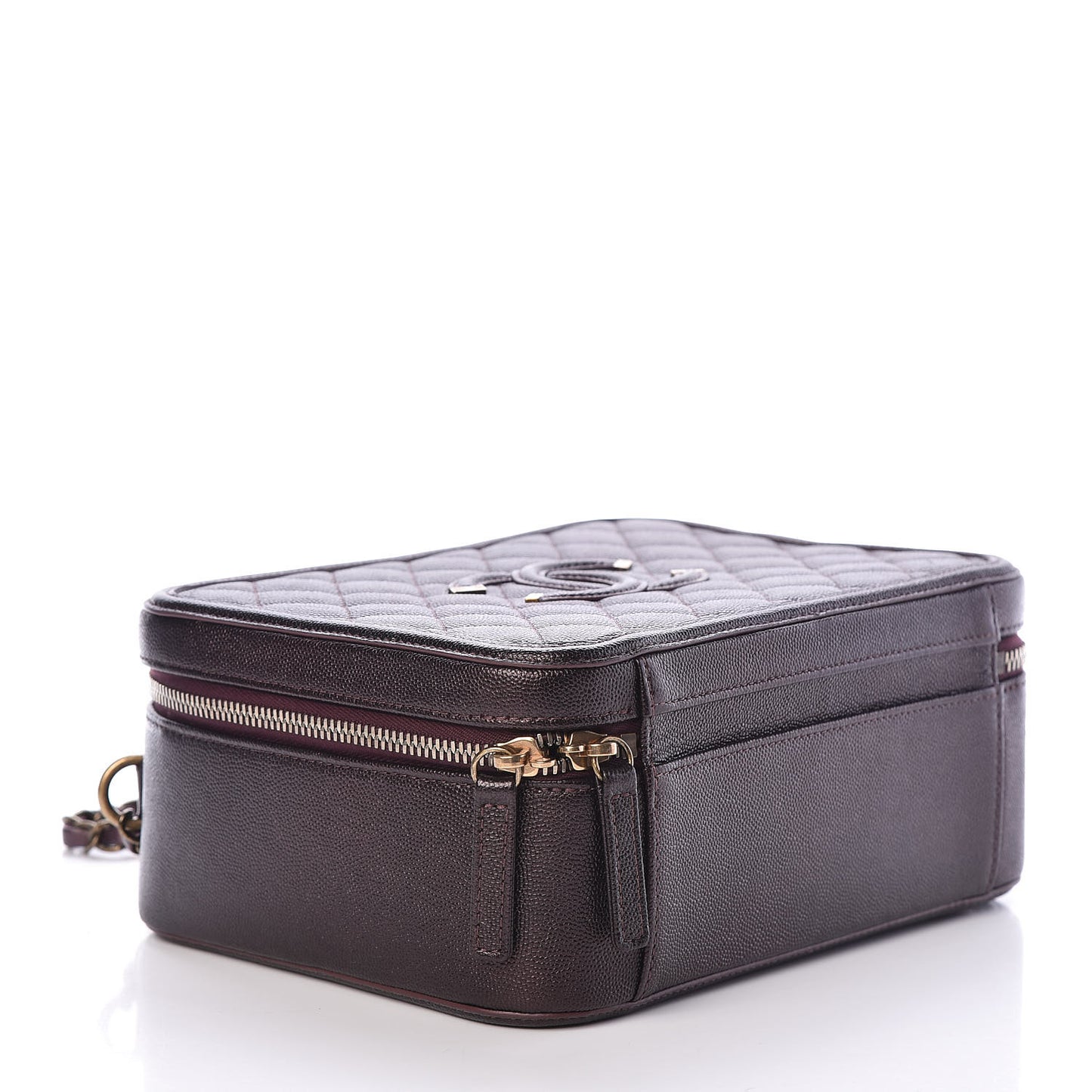 Caviar Quilted Large CC Filigree Vanity Case Burgundy