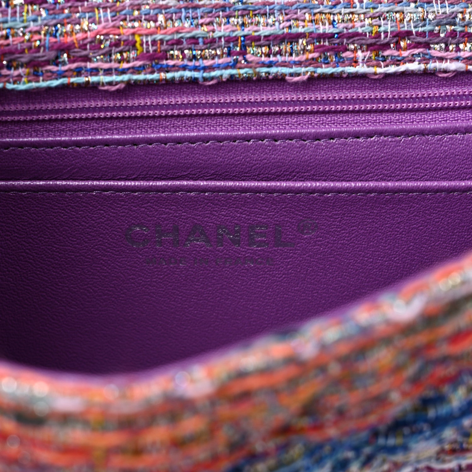 Chanel Tweed Quilted Mini Rectangular Flap Blue Pink Orange 6 of 9