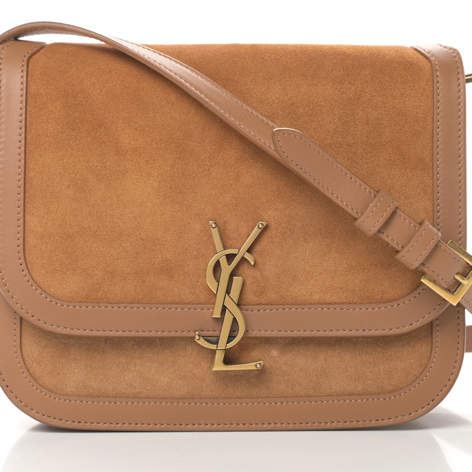 Saint Laurent Suede Smooth Calfskin Monogram Medium Solferino Soft Satchel Cinnamon 8 of 10