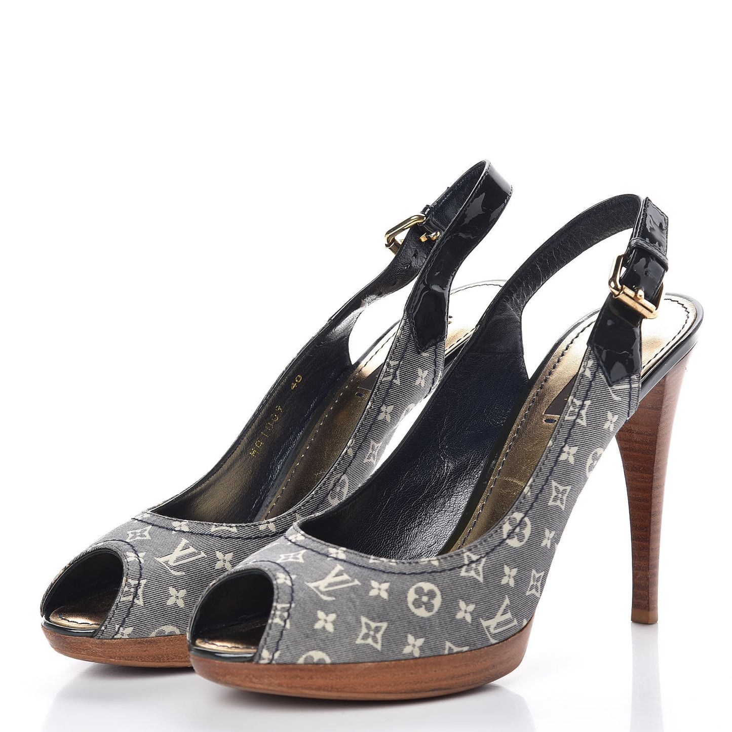 Monogram Denim Peep Toe Pumps 40 Blue