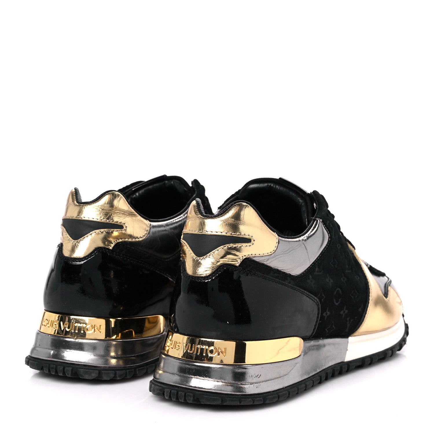 Louis Vuitton Suede Monogram Run Away Sneakers 36  Black Gold Silver 5 of 11