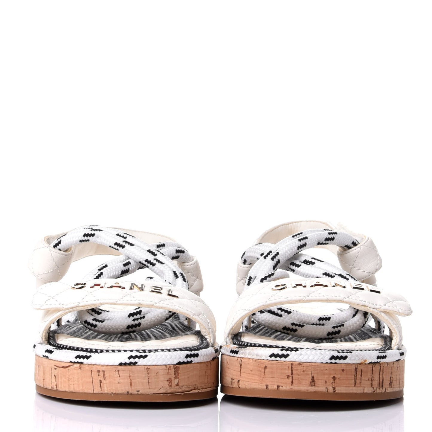 Cord Lambskin Quilted Logo Sandals 38 White Black