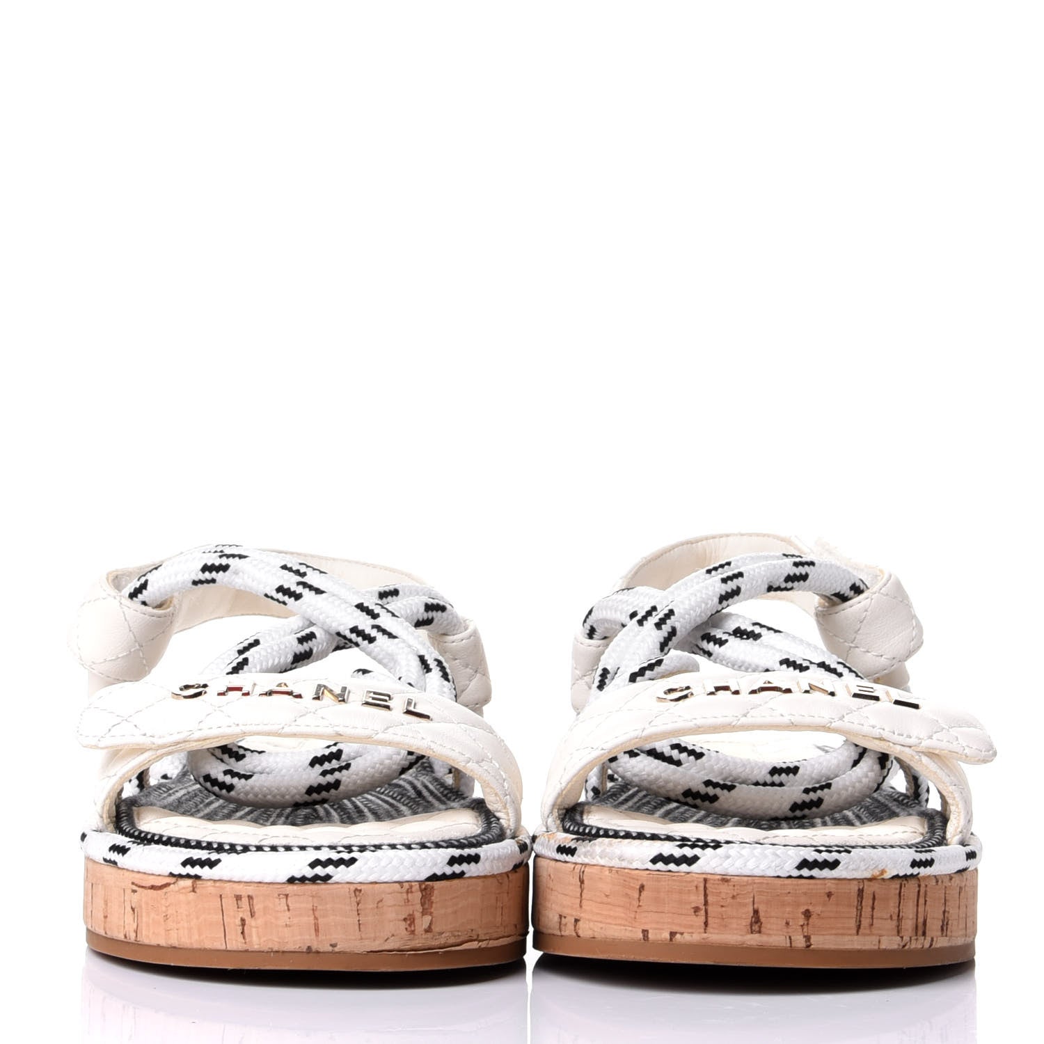 Chanel Cord Lambskin Quilted Logo Sandals 38 White Black 3 of 19