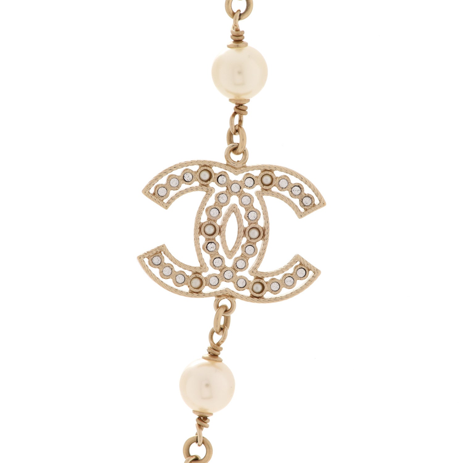 Chanel Crystal Baguette Pearl CC Cross Necklace Gold 4 of 6