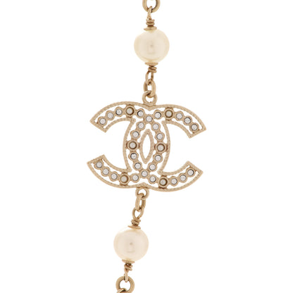 Chanel Crystal Baguette Pearl CC Cross Necklace Gold 4 of 6