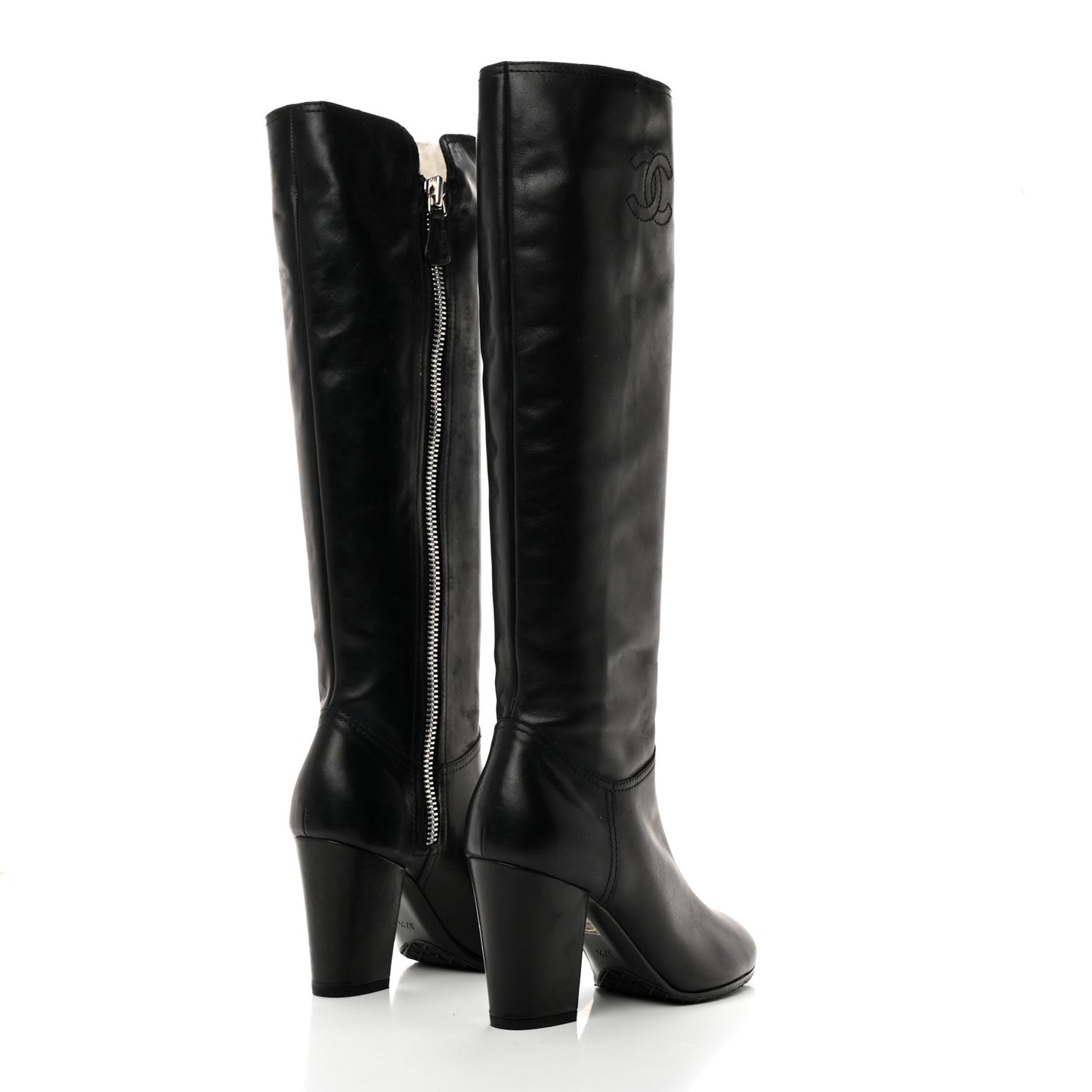 Calfskin Tall CC Boots 37.5 Black