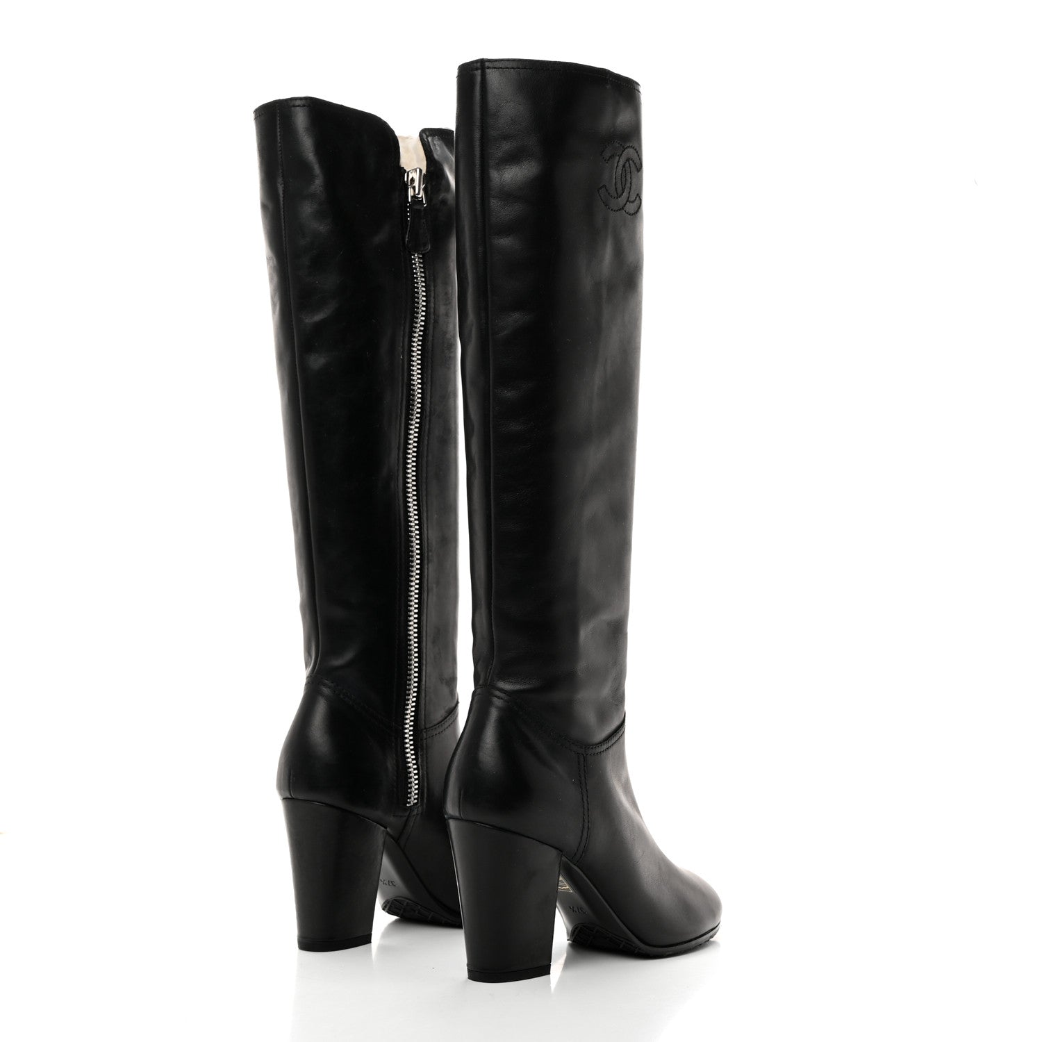 Chanel Calfskin Tall CC Boots 37.5 Black 4 of 11