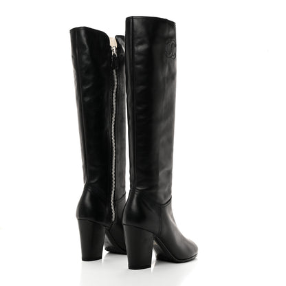 Chanel Calfskin Tall CC Boots 37.5 Black 4 of 11