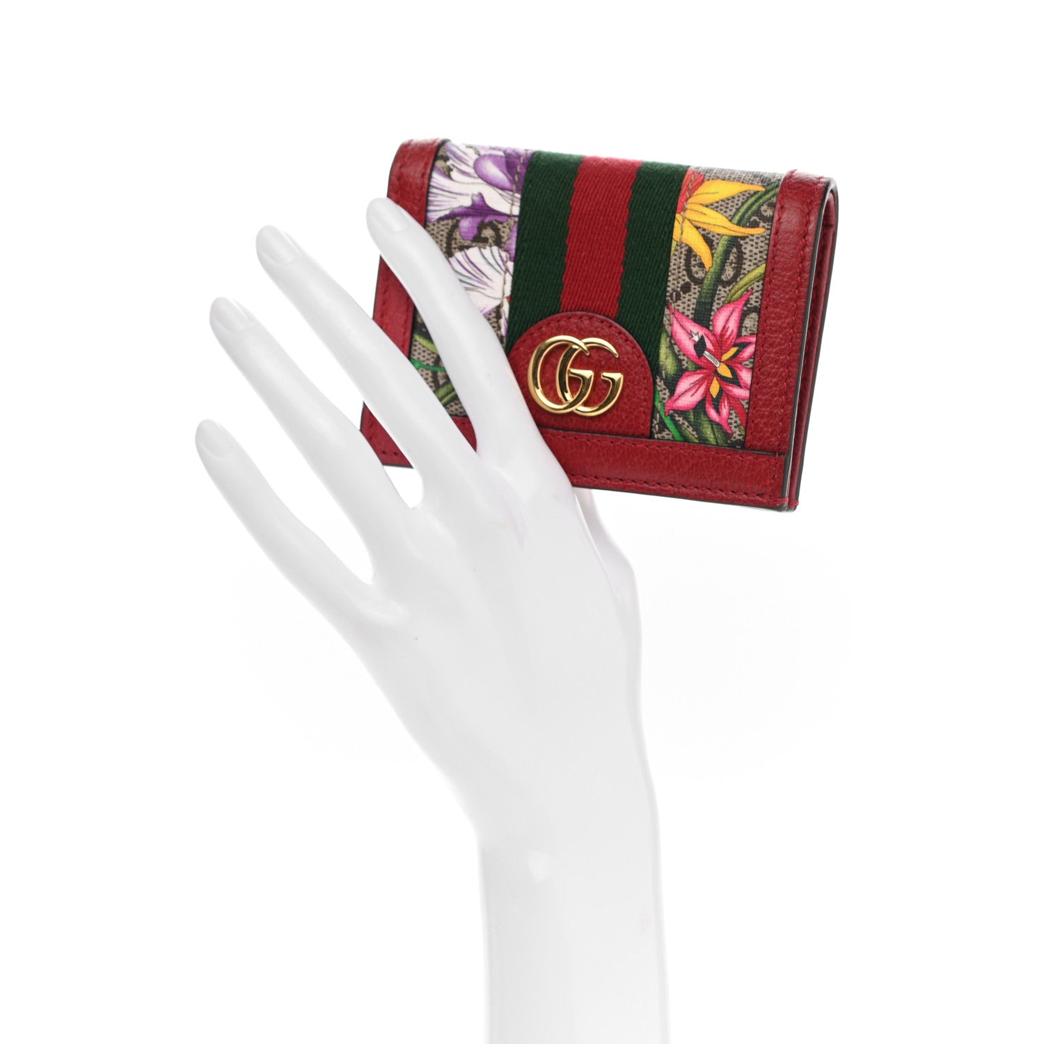 Gucci GG Supreme Monogram Flora Web Ophidia Card Case Red 2 of 8