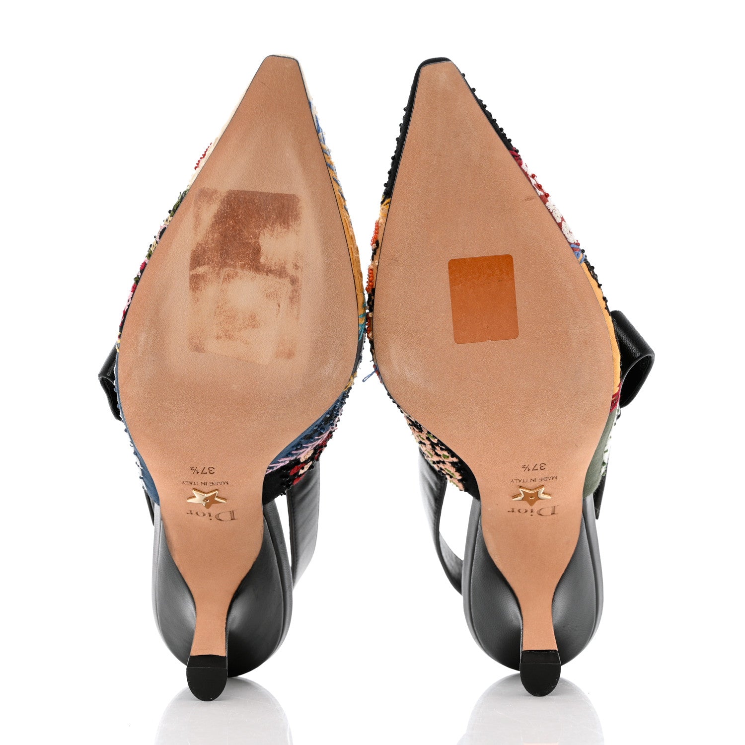Christian Dior Embroidered Calfskin Beaded Sweet D Sling-Back Pumps 37.5 Multicolor 6 of 12