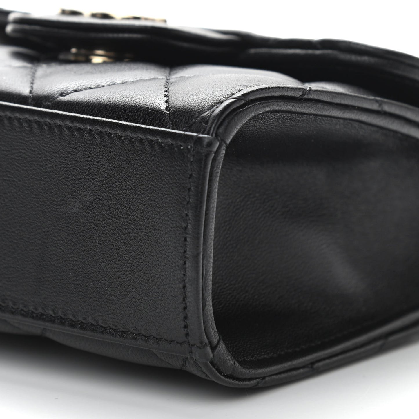 Lambskin Quilted Top Handle Flap Clutch With Chain Black