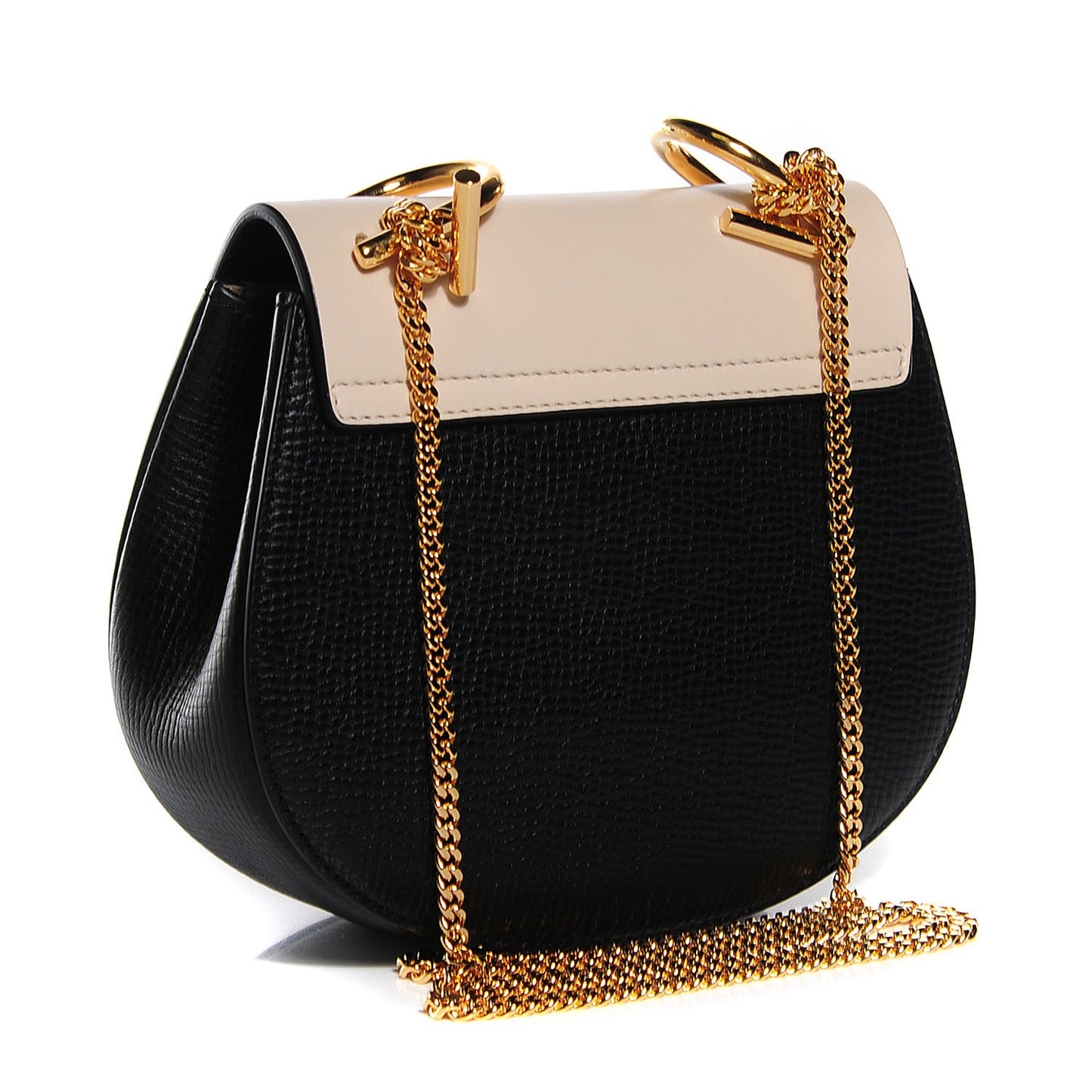 Grained Calfskin Lambskin Mini Bi-Color Drew Shoulder Bag Black Powder Beige