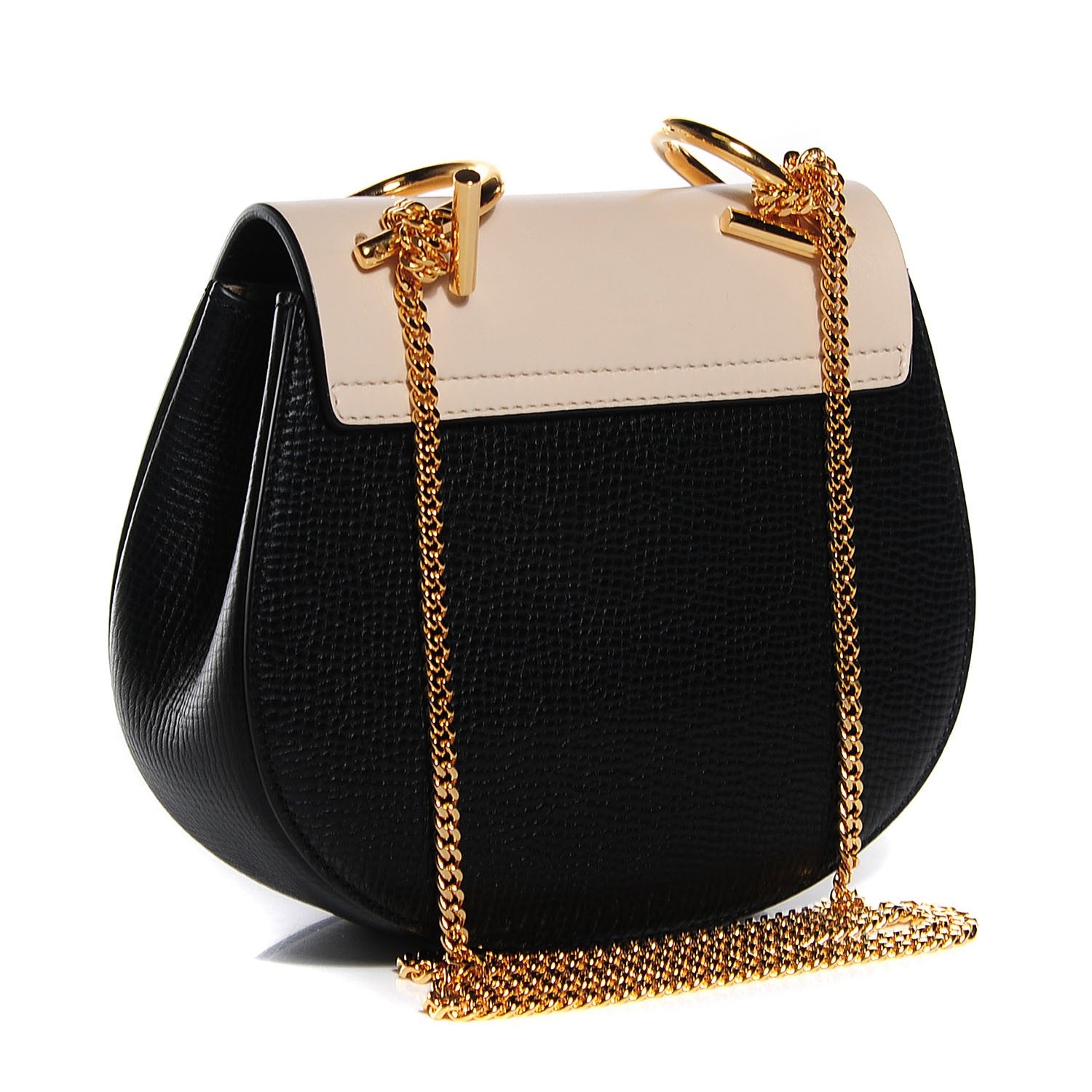 Chloe Grained Calfskin Lambskin Mini Bi-Color Drew Shoulder Bag Black Powder Beige 3 of 7