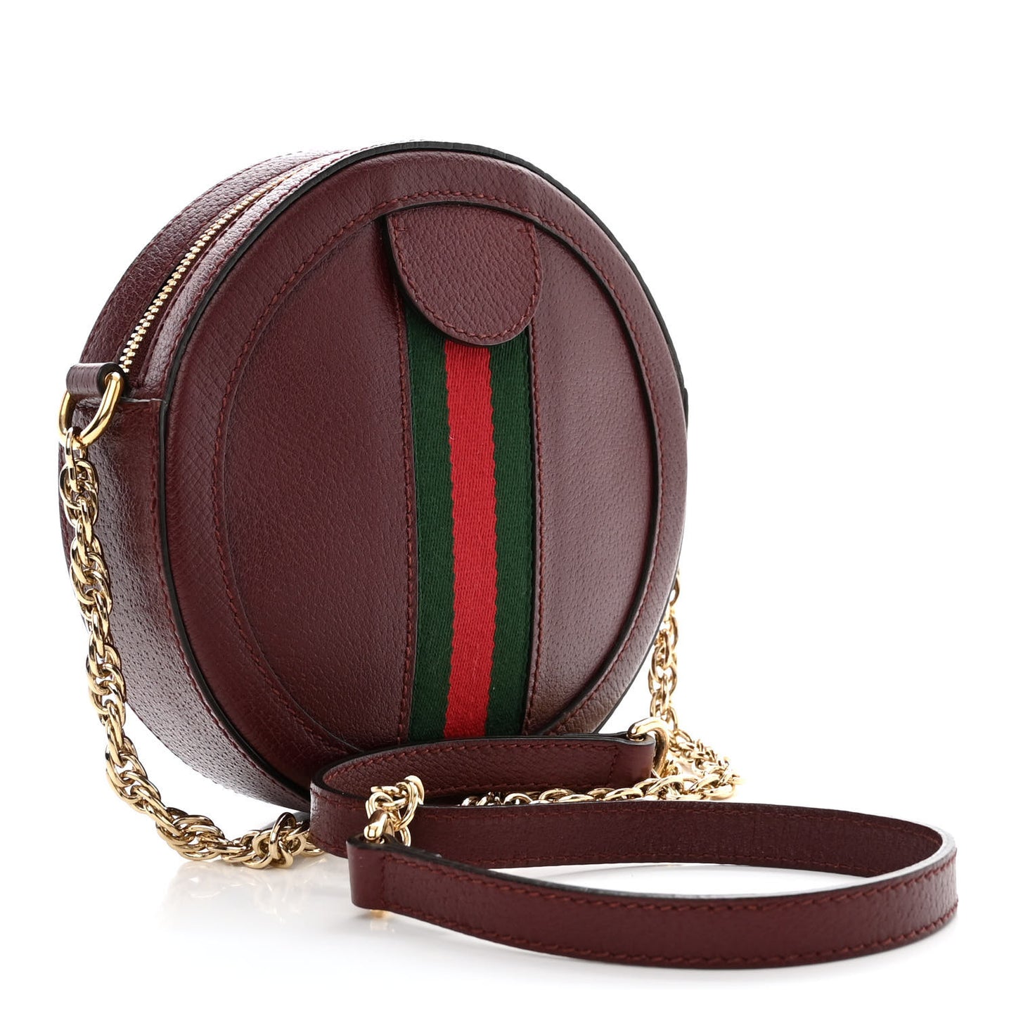 Soft Textured Calfskin Web Mini Ophidia Round Shoulder Bag Vintage Bordeaux