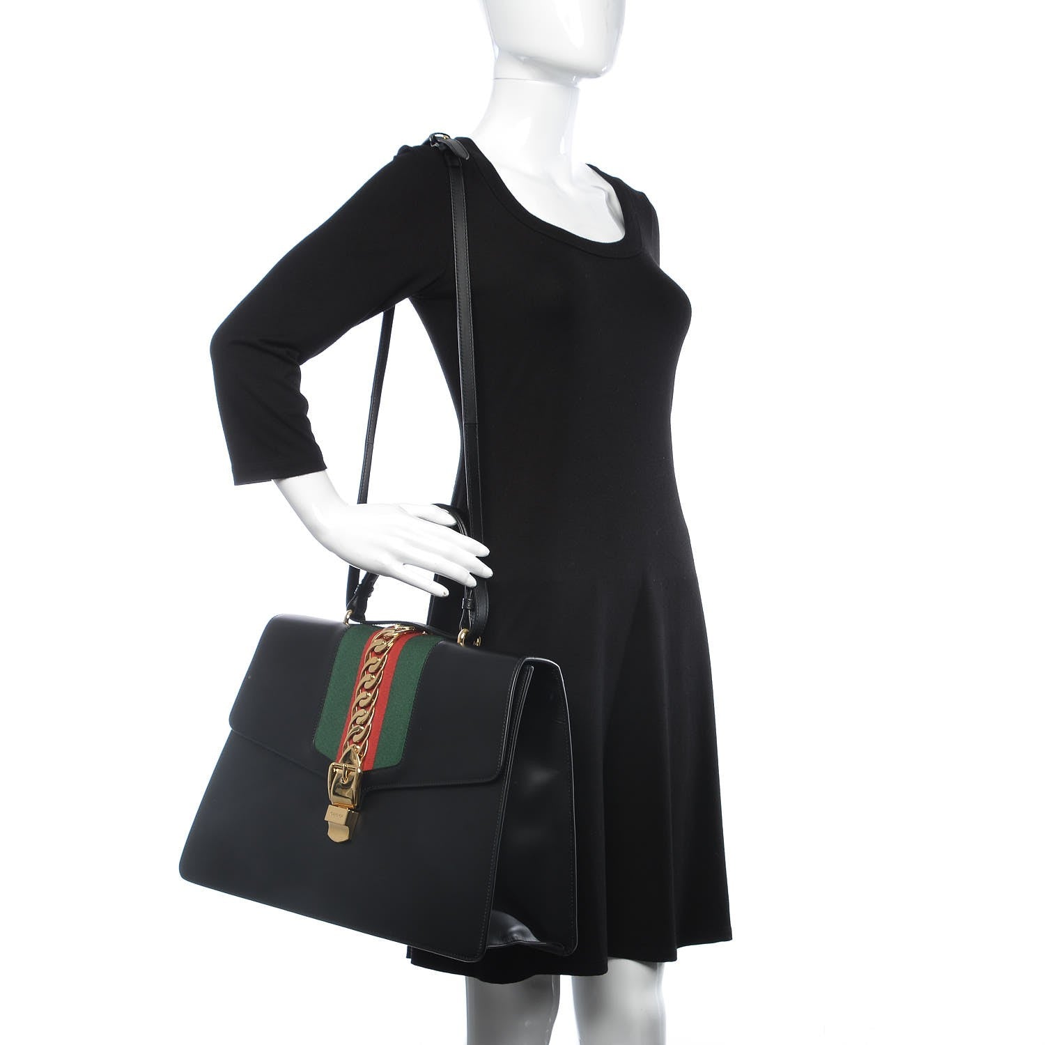 Gucci Calfskin Maxi Sylvie Top Handle Bag Black 2 of 9