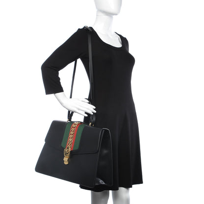 Gucci Calfskin Maxi Sylvie Top Handle Bag Black 2 of 9