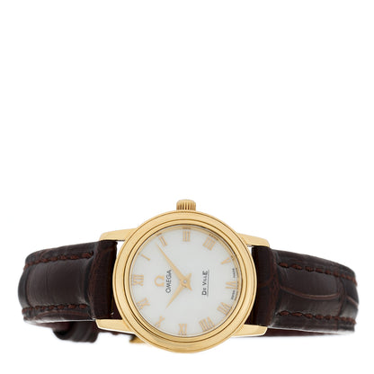 Omega 18K Yellow Gold Alligator Mother of Pearl 22mm De Ville Prestige Quartz Watch 4693.71.02 2 of 4
