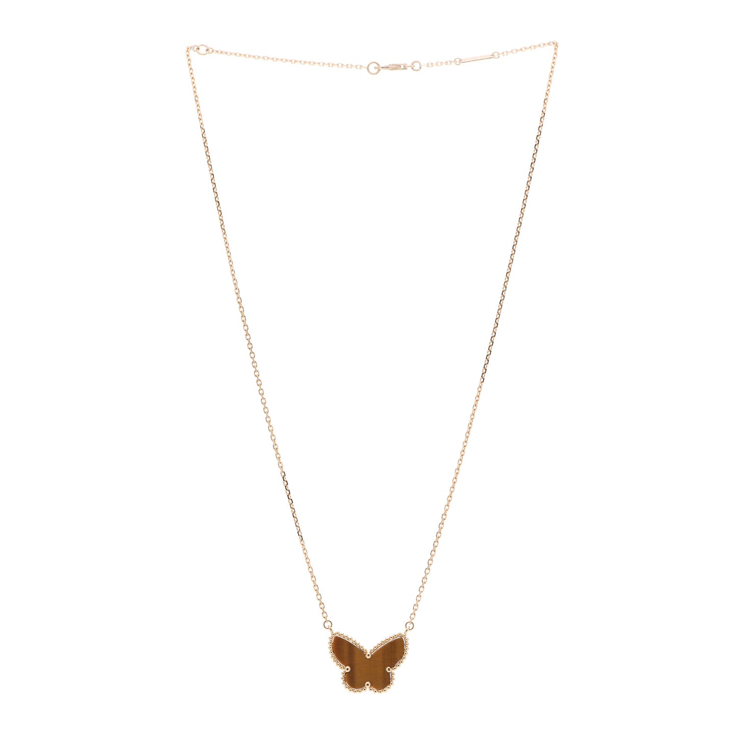 18K Yellow Gold Tiger Eye Lucky Alhambra Butterfly Pendant Necklace