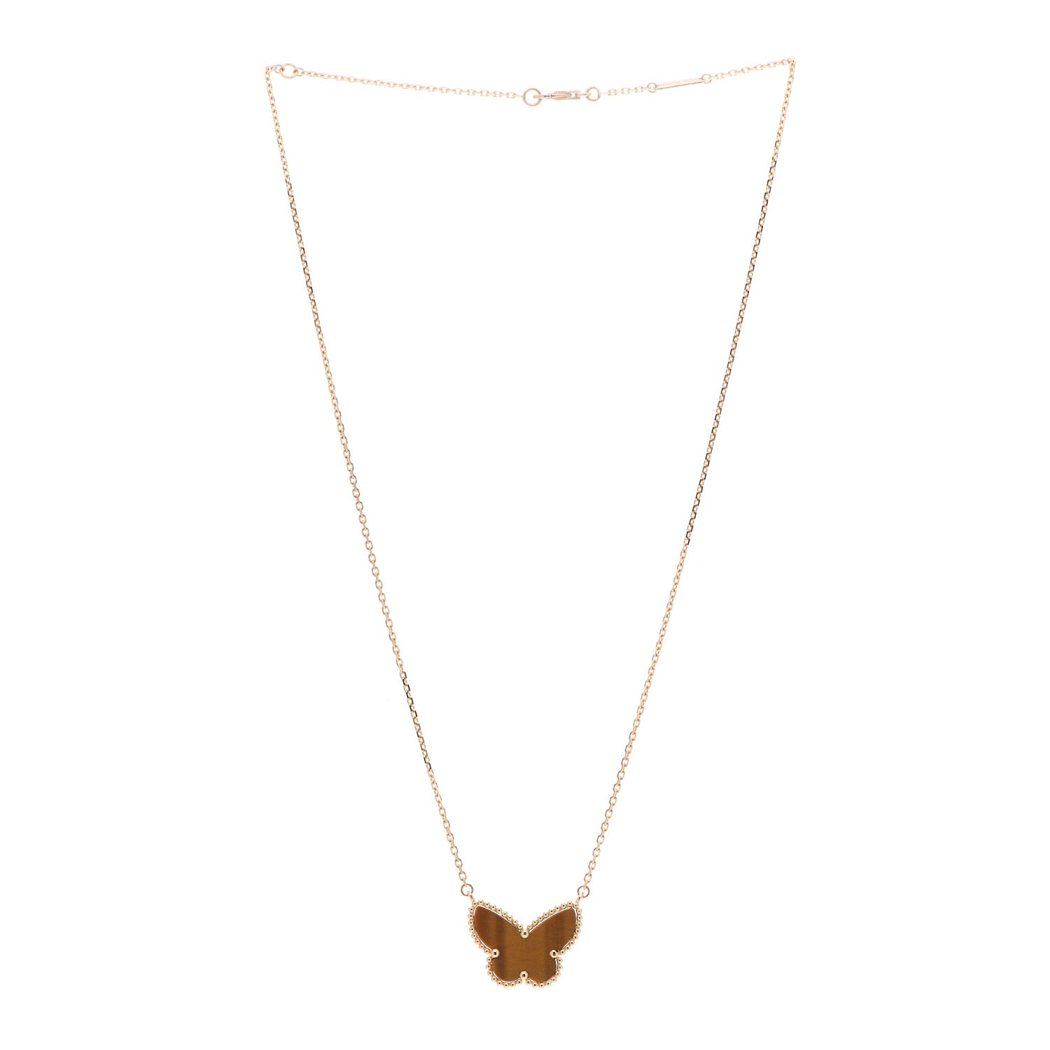 Van Cleef & Arpels 18K Yellow Gold Tiger Eye Lucky Alhambra Butterfly Pendant Necklace 3 of 6