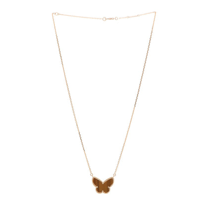 Van Cleef & Arpels 18K Yellow Gold Tiger Eye Lucky Alhambra Butterfly Pendant Necklace 3 of 6