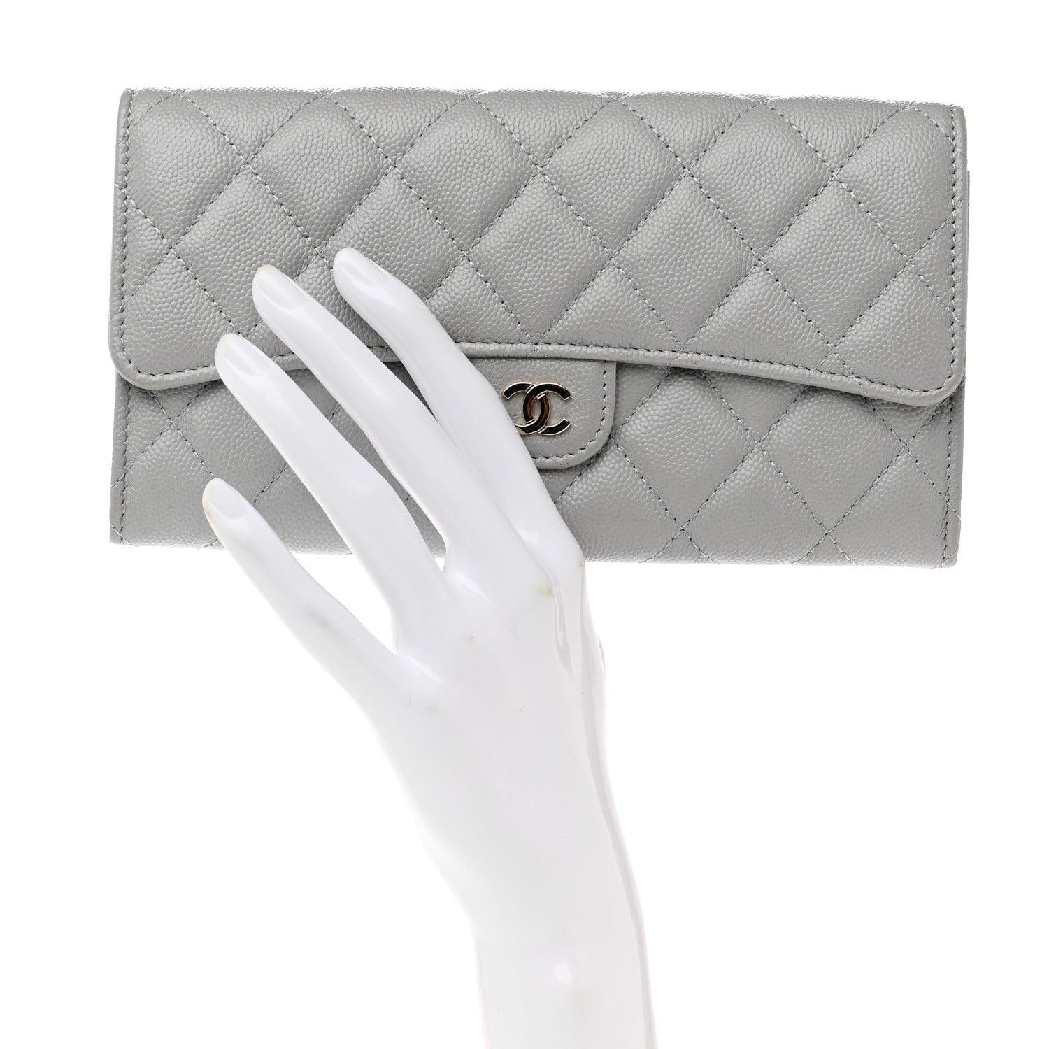 Chanel Caviar Quilted Large Gusset Flap Wallet Grey 2 of 8