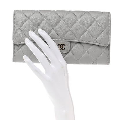 Chanel Caviar Quilted Large Gusset Flap Wallet Grey 2 of 8