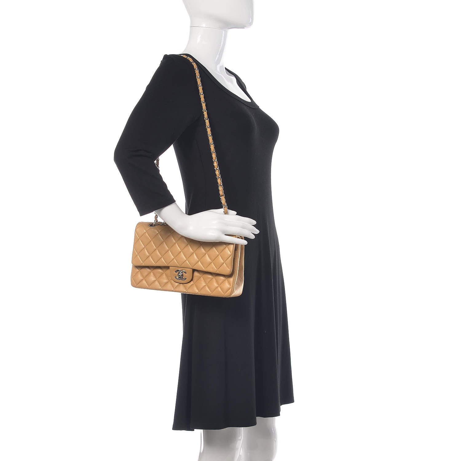 Chanel Lambskin Quilted Medium Double Flap Beige 2 of 20