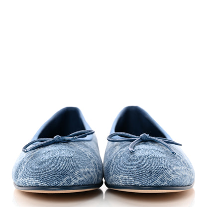 Chanel Denim Printed Cap Toe Ballerina Flats 37.5 Blue 2 of 9